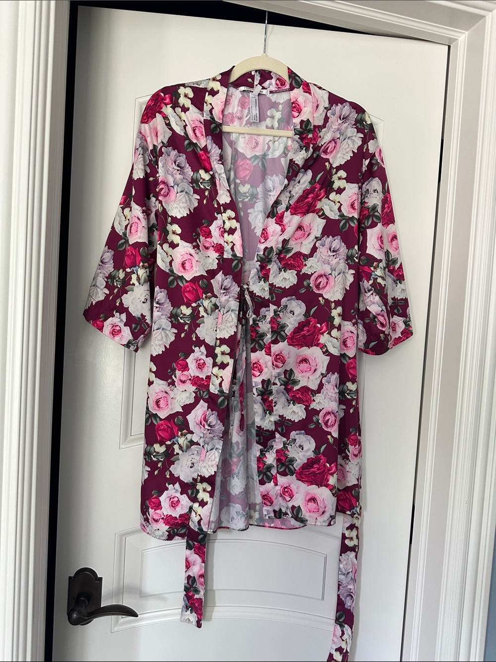 Flora Nikrooz Burgundy Floral Satin Robe